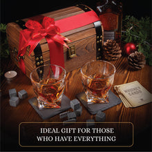 Load image into Gallery viewer, Whiskey Stones Gift Set by Royal Reserve | Artisan Crafted Chilling Rocks Scotch Bourbon Glasses and Slate Table Coasters – Gift for Guy Men Dad Boyfriend Anniversary or Retirement