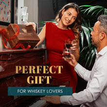 Load image into Gallery viewer, Whiskey Stones Gift Set by Royal Reserve | Artisan Crafted Chilling Rocks Scotch Bourbon Glasses and Slate Table Coasters – Gift for Guy Men Dad Boyfriend Anniversary or Retirement