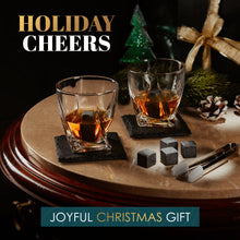 Load image into Gallery viewer, Whiskey Stones Gift Set by Royal Reserve | Artisan Crafted Chilling Rocks Scotch Bourbon Glasses and Slate Table Coasters – Gift for Guy Men Dad Boyfriend Anniversary or Retirement