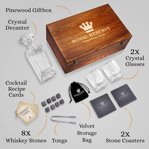 Whiskey Decanter Gift Set | Husband Birthday Gifts Artisan Crafted Chilling Rocks Stones Scotch Bourbon Glasses and Slate Table Coasters – Gift for Men Dad Boyfriend Anniversary