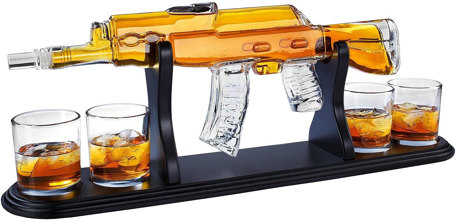 Gun Whiskey Decanter Gift Set by Royal Reserve Home Bar Decor Liquor  Dispenser with Scotch Glasses– Fun Novelty Gift for Men Dad Brother Hunter  - Main Image