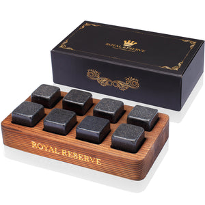 Whiskey Stones Gift Set by Royal Reserve | Artisan Crafted Reusable Refreezable Chilling Cooler Rocks for Scotch Bourbon – Modern Stocking Stuffer for Guy Men Dad Boyfriend Anniversary or Retirement