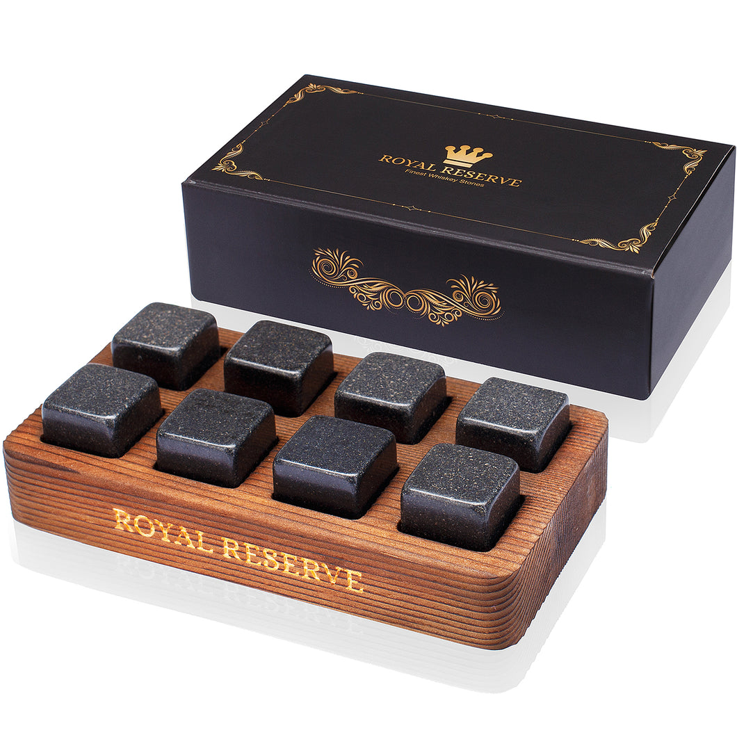 Whiskey Stones Gift Set by Royal Reserve | Artisan Crafted Reusable Refreezable Chilling Cooler Rocks for Scotch Bourbon – Modern Stocking Stuffer for Guy Men Dad Boyfriend Anniversary or Retirement