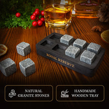Load image into Gallery viewer, Whiskey Stones Gift Set by Royal Reserve | Artisan Crafted Reusable Refreezable Chilling Cooler Rocks for Scotch Bourbon – Modern Stocking Stuffer for Guy Men Dad Boyfriend Anniversary or Retirement