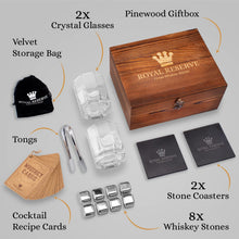 Load image into Gallery viewer, Whiskey Stones Gift Set by Royal Reserve | Mens Birthday Gifts Artisan Crafted Metal Stainless Chilling Rocks Scotch Bourbon Glasses – Gift for Men Husband Dad Boyfriend Anniversary or Retirement
