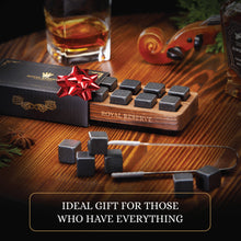 Load image into Gallery viewer, Whiskey Stones Gift Set by Royal Reserve | Artisan Crafted Reusable Refreezable Chilling Cooler Rocks for Scotch Bourbon – Modern Stocking Stuffer for Guy Men Dad Boyfriend Anniversary or Retirement
