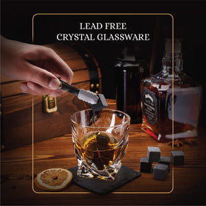 Whiskey Stones Gift Set by Royal Reserve | Artisan Crafted Chilling Rocks Scotch Bourbon Glasses and Slate Table Coasters – Gift for Guy Men Dad Boyfriend Anniversary or Retirement